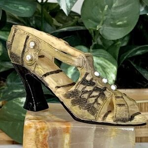 Miniature Mary Jane Shoe Beaded Chunky High Heel Fashion Figurine Collectible